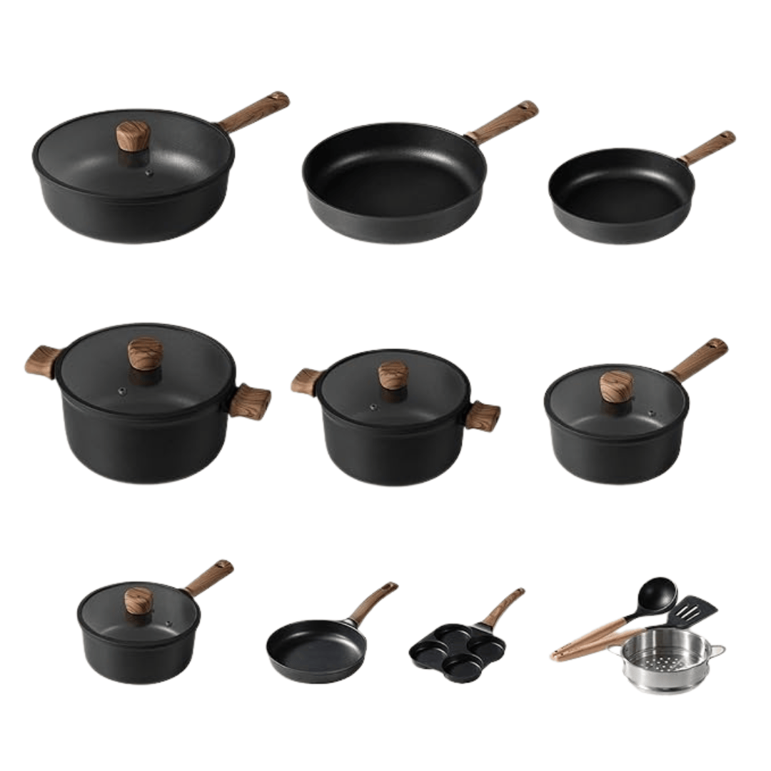Aluminum and Titanium Cookware Set – 17 Pieces with Lids