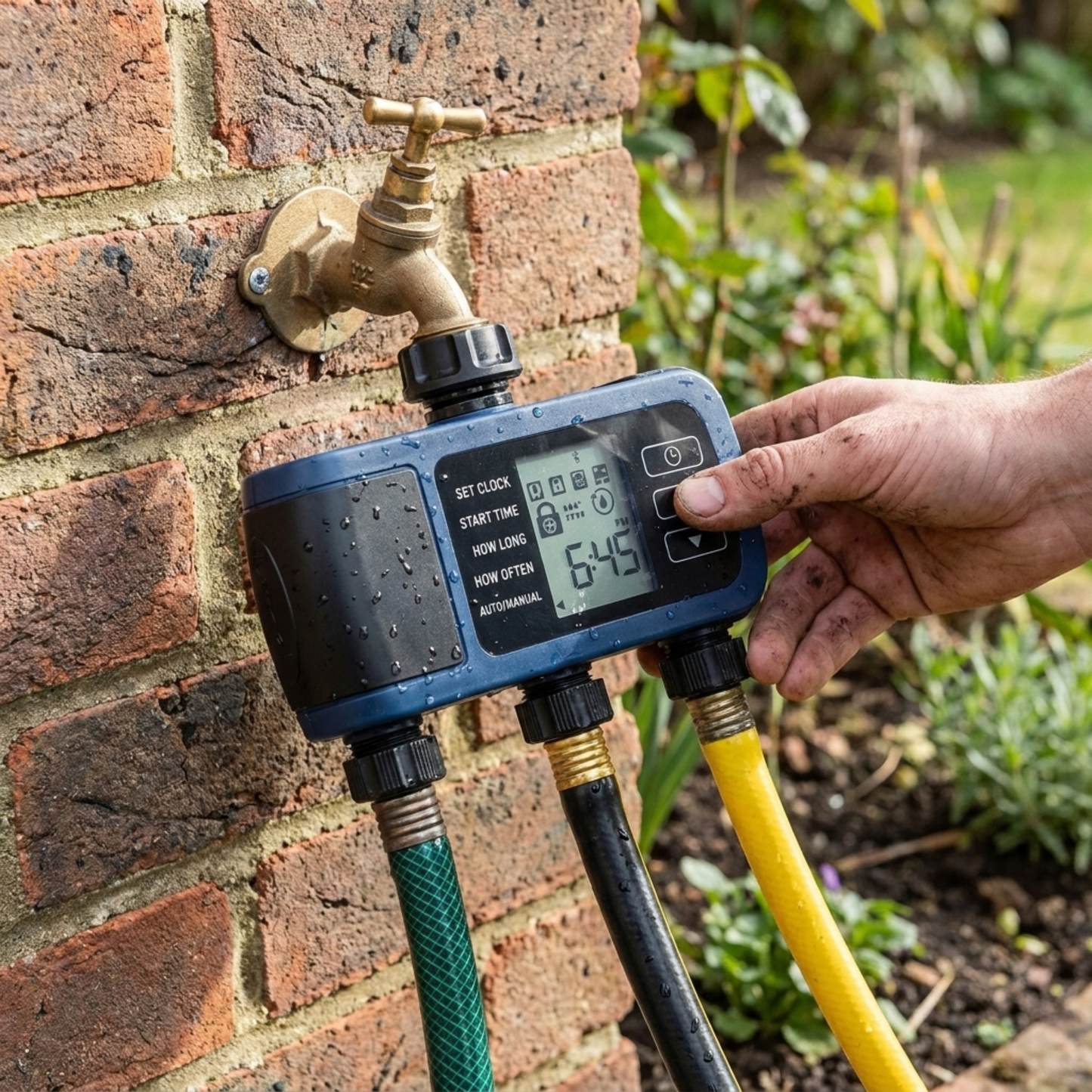 Bluetooth-Controlled 3-Port Watering Timer for Garden Hoses