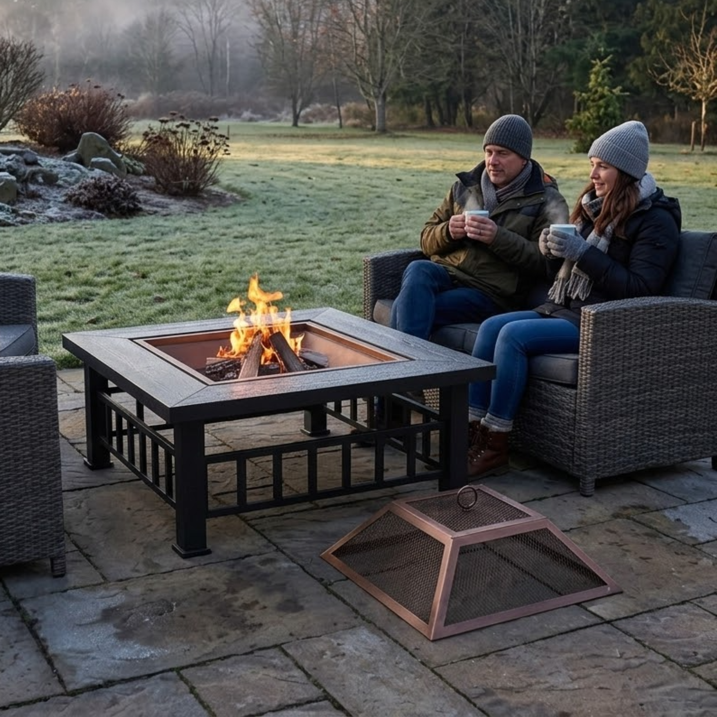 Metal Fire Bowl Table for Outdoors - 32 Inch Wood Burning Design