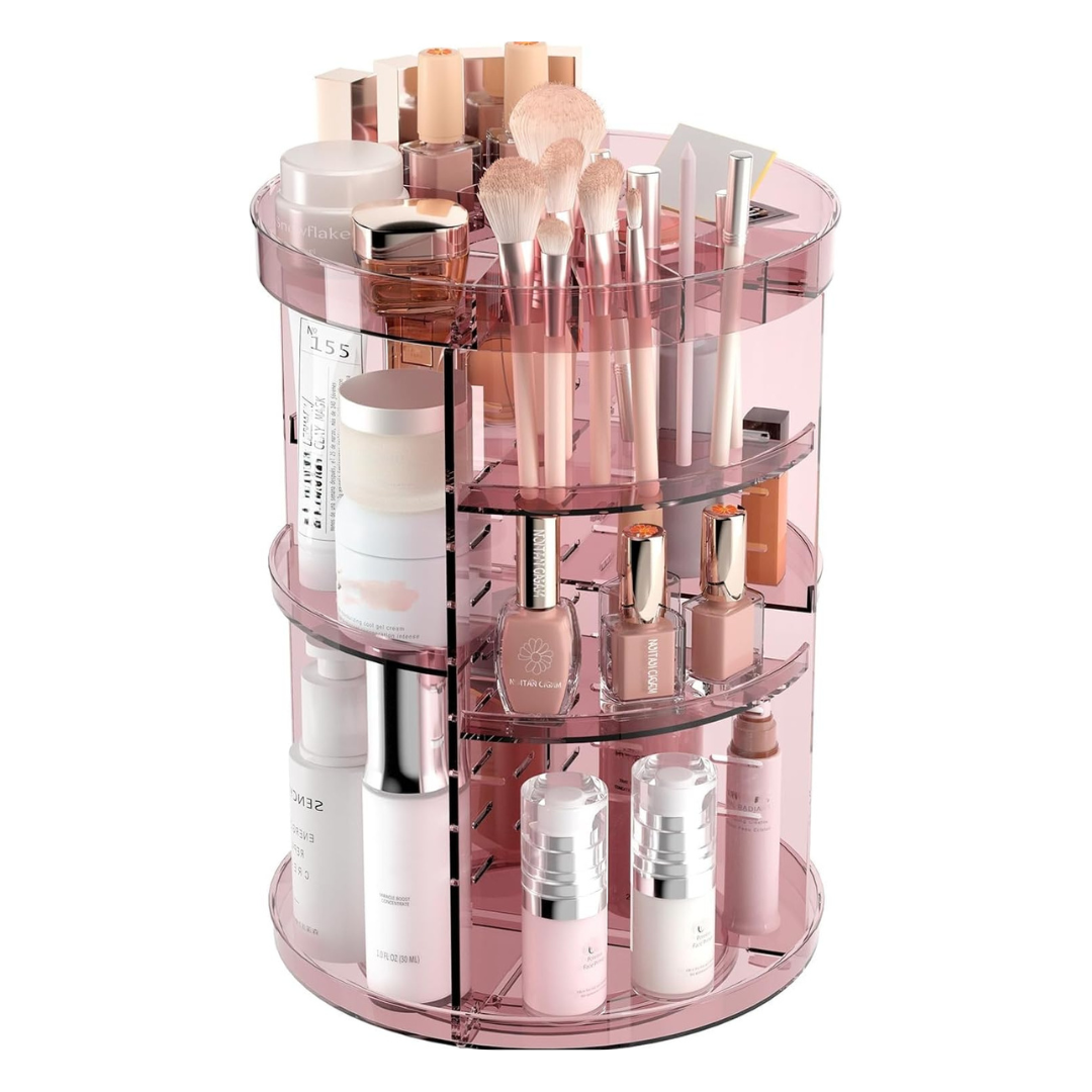 Adjustable Acrylic Makeup Organizer with 360° Rotation and Compartments