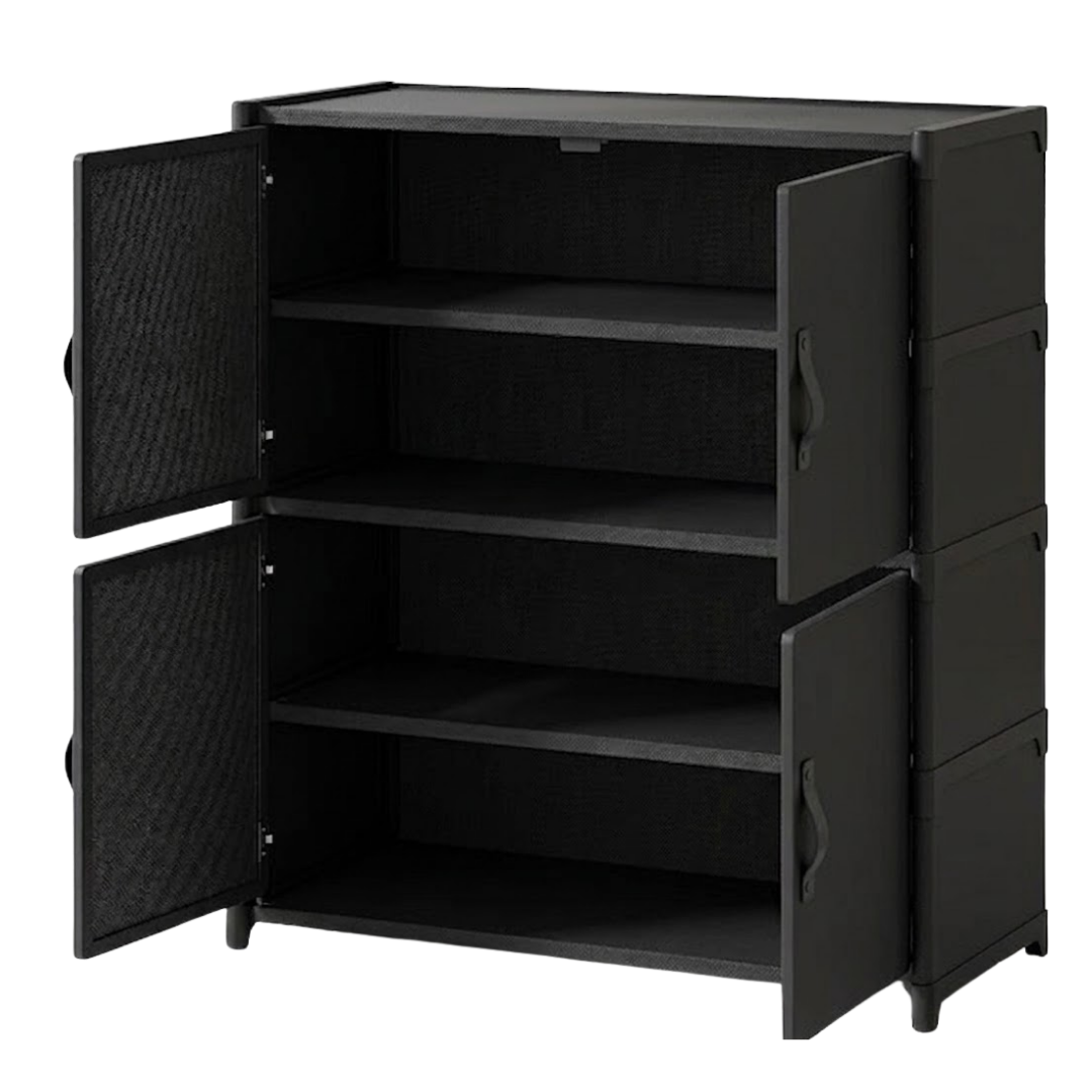 Shoe Organizer with Front Cover - 4-Tier Metal and Fabric Rack
