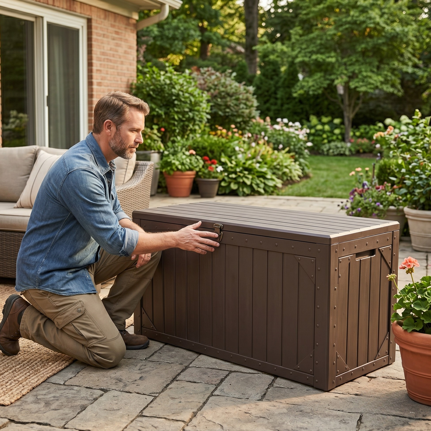 Lockable Flip Lid Garden Storage Chest – 420L Resin Deck Box
