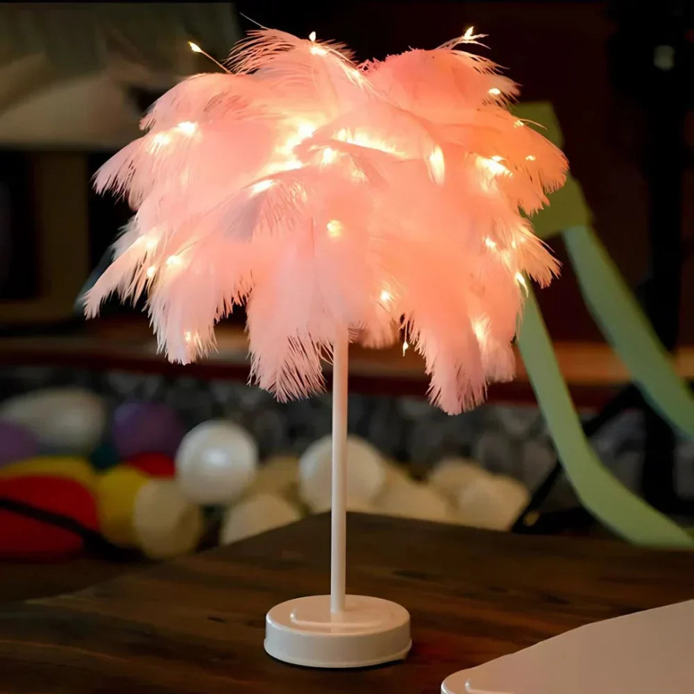 Feathered Serenity Table Lamp with Stylish Metal Stand