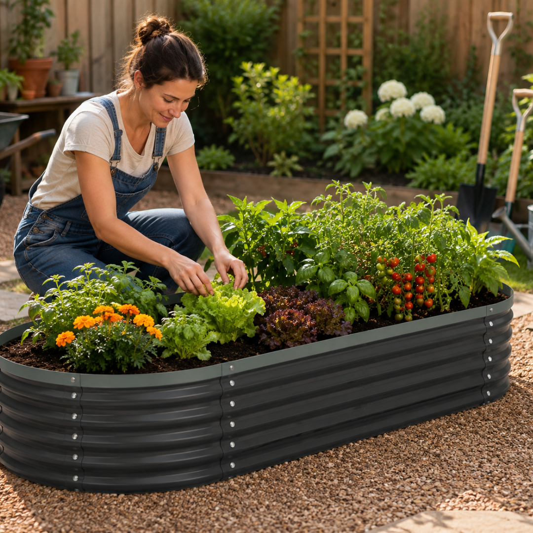 Oval Galvanized Raised Garden Bed - 5ft for Herbs and Vegetables