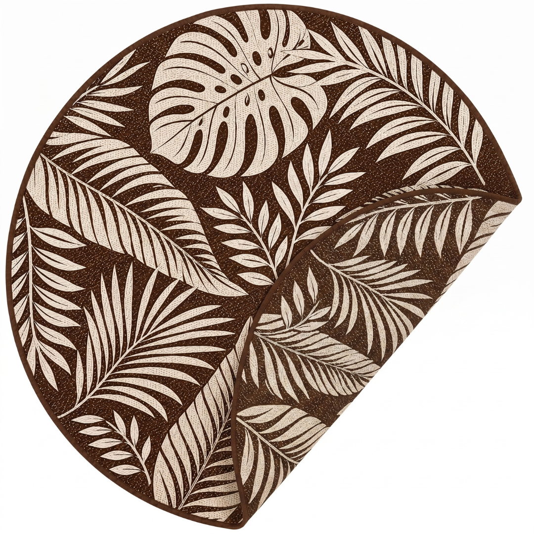 Reversible 6 ft Round Patio and Camping Rug in Polypropylene with Stakes