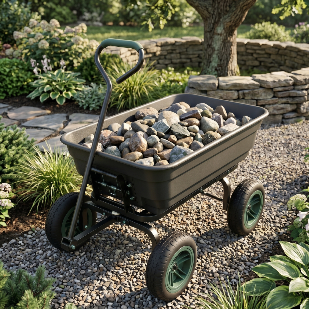 Steel Frame Garden Dump Cart – 600 lb Capacity Material Transport Wagon