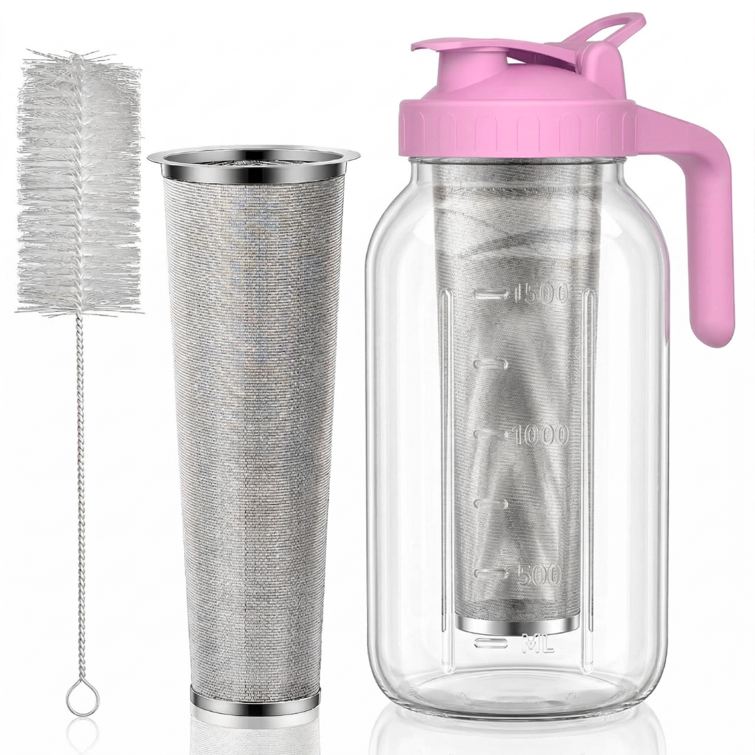 64oz Glass Pitcher for Cold Brew Coffee with Filter and Lid