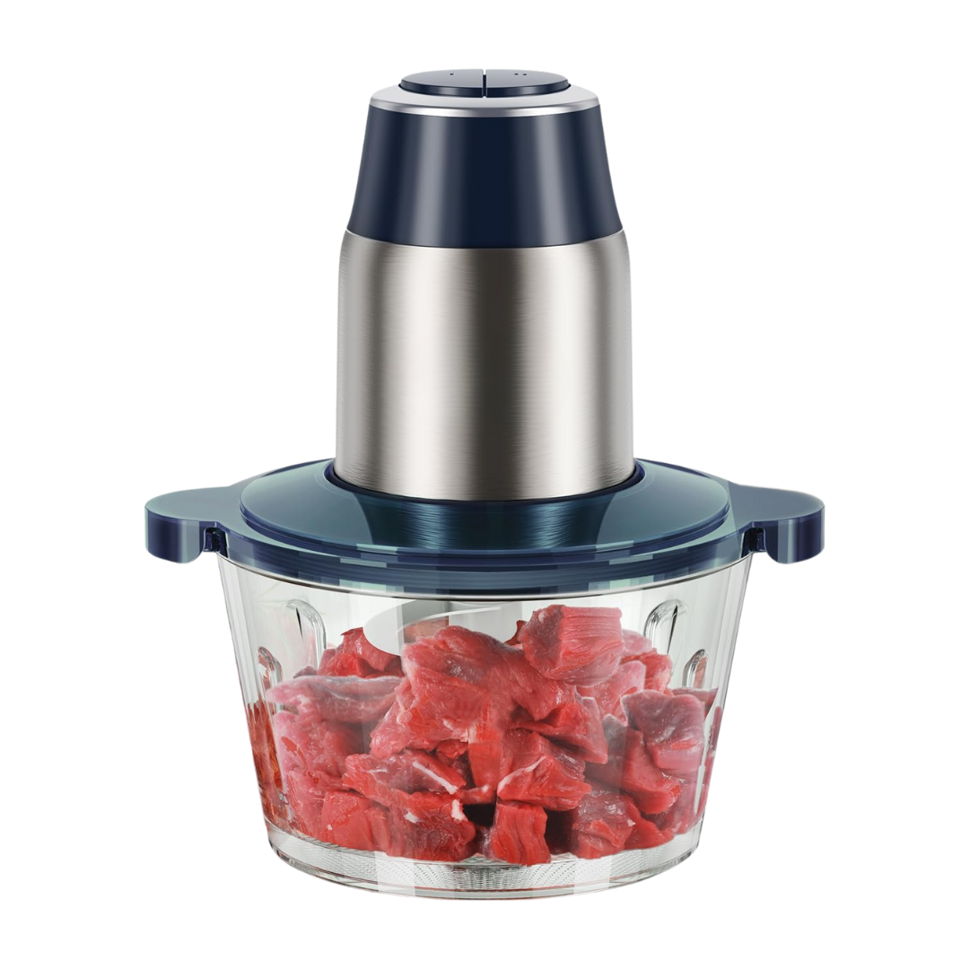 450W Food Processor with Glass Bowl and Stainless Steel Cutting Blades, 8-Cup
