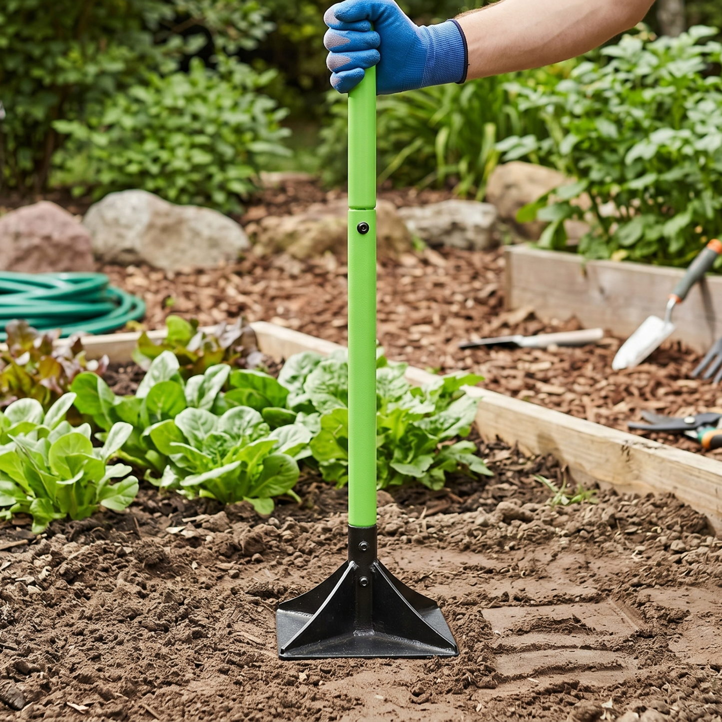 48-Inch Handle Steel Soil Leveling Tamper Tool 8x8 Inches