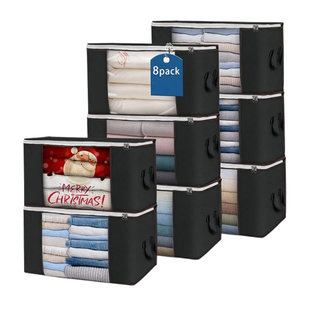 Multipack of 90L Foldable Storage Bags for Clothes with Window and Handles