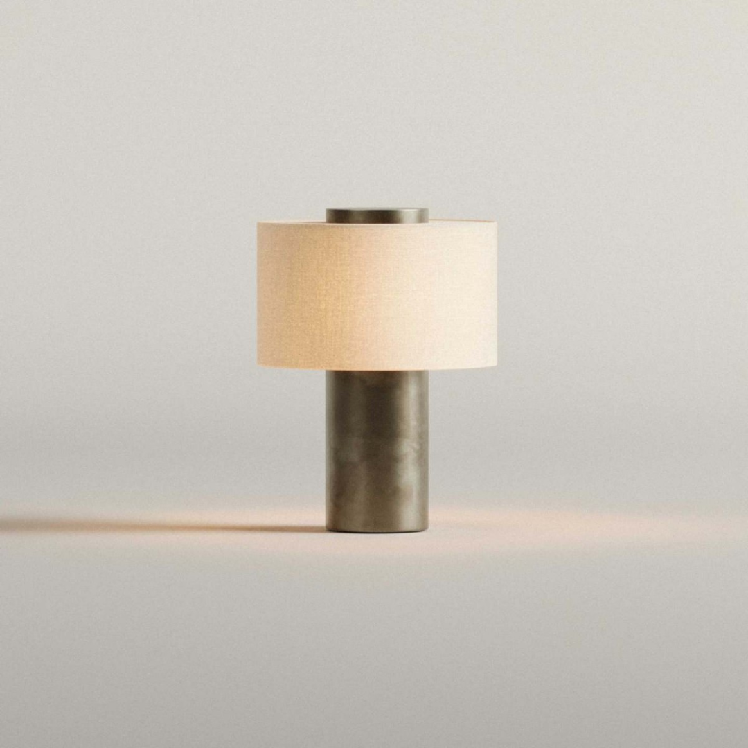 RadiantGlow Cordless Marble and Fabric LED Table Lamp