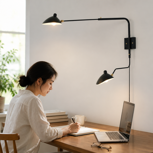 Adjustable Long-Arm Rotating Shade Wall Sconce (Plug-In)