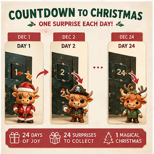 Advent Calendar 24 Highland Cow Resin Figurines