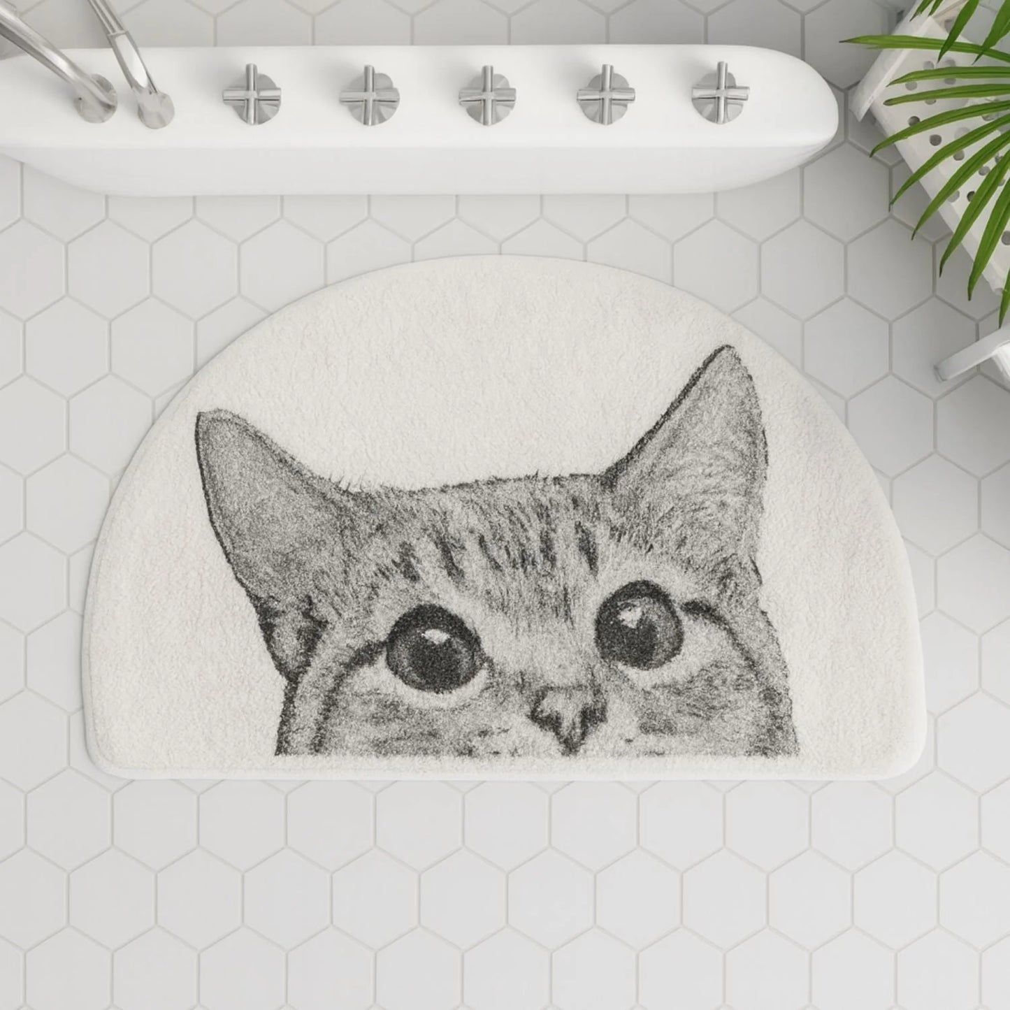 Bath Mat Playful Cat Design Non-Slip Machine Washable