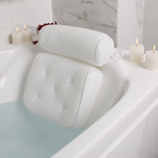 Bath Pillow Double-Cushioned Ergonomic Breathable 3D Mesh & Suction Cups
