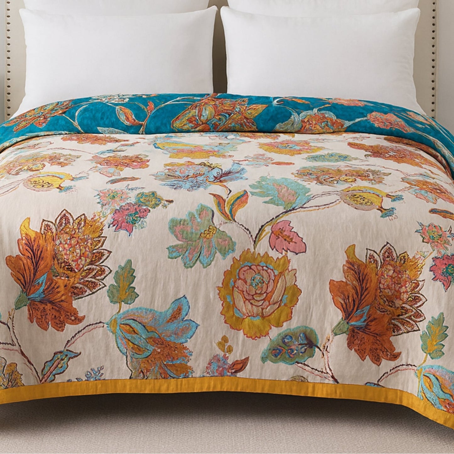 Blanket Reversible Floral 100% Cotton Machine Washable