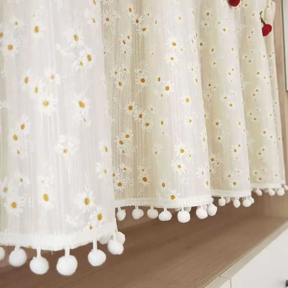 Cabinet Curtain Floral Daisy Light-Filtering Microfiber Rod-Pocket