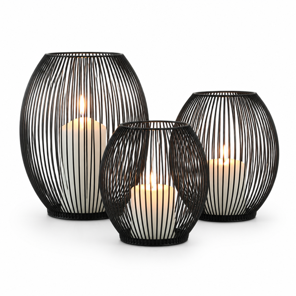 Candle Holder Cage Design Matte Black 3 Sizes