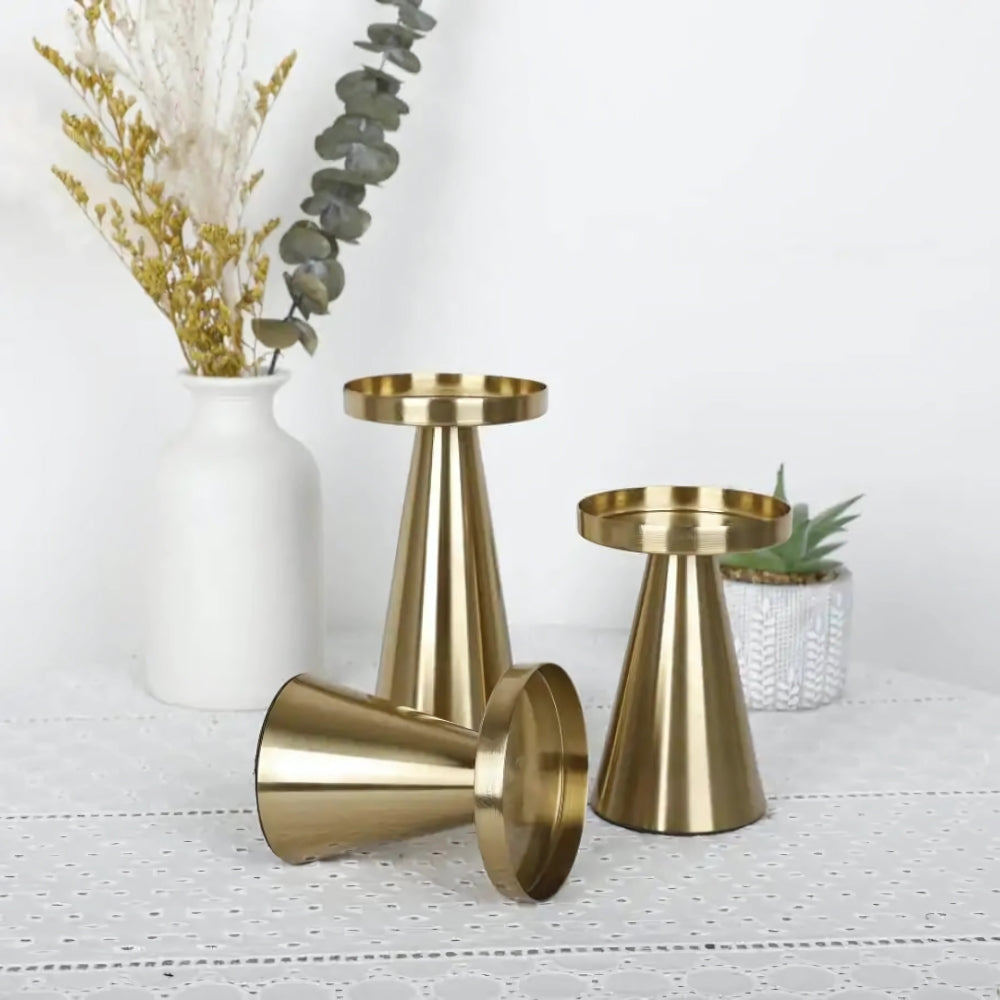 Candle Holders Handcrafted Brushed Brass Set of 3