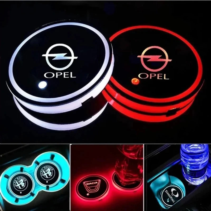 Car Coaster Set Motion-Activated LED USB-Rechargeable Waterproof