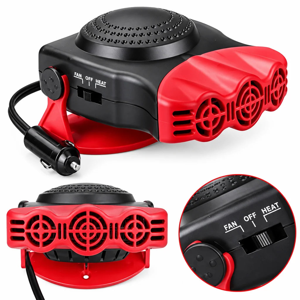 Car Heater 12V Plug-In Heat & Fan Modes 180° Adjustable Airflow