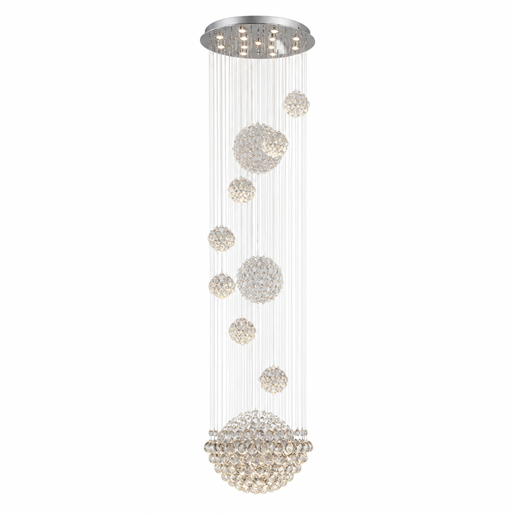 Chandelier Spiral Raindrop K9 Crystal & Chrome Canopy Adjustable Height