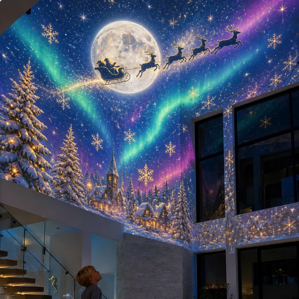 Christmas Light Projector Santa Sleigh & Reindeer Scene