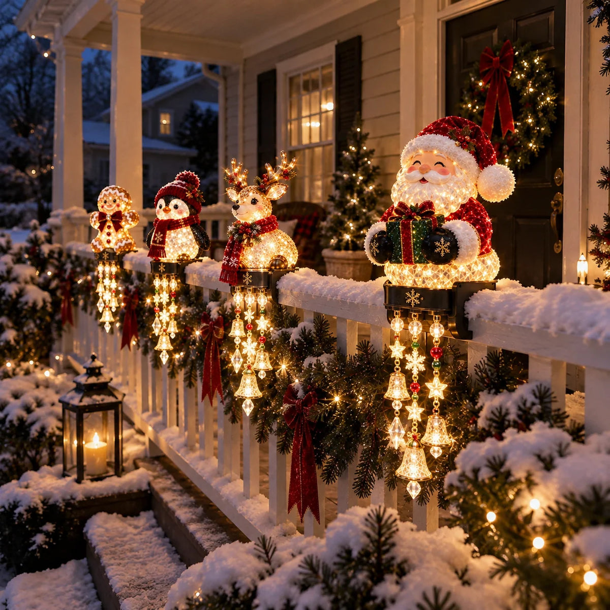 Christmas Porch Railing Lights Warm Glow Hanging Ornaments