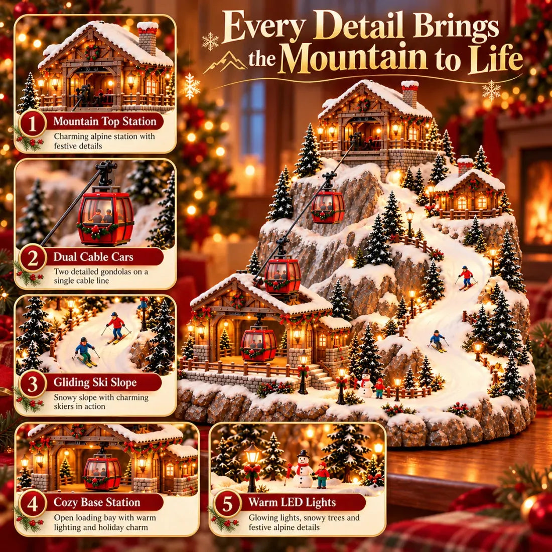 Christmas Village Animated Cable Cars & Skiers