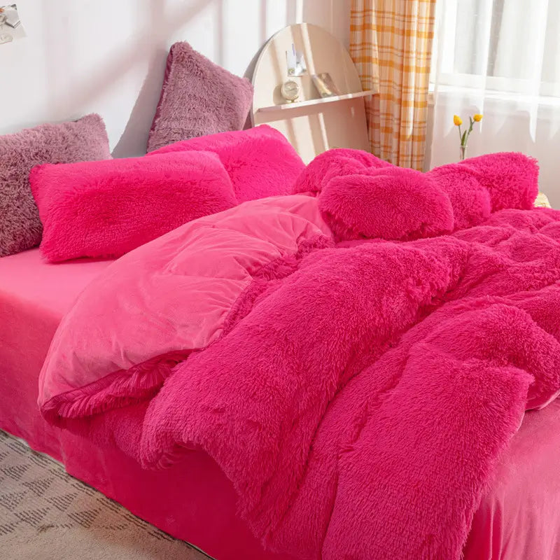 Comforter Set Sherpa Fleece Plush Warmth Machine-Washable