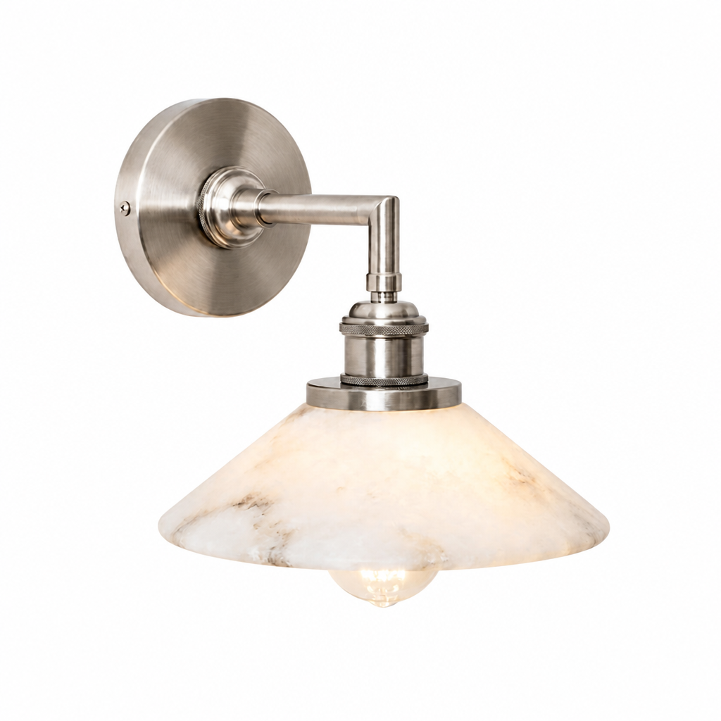 Compact Solid Brass Alabaster Wall Sconce