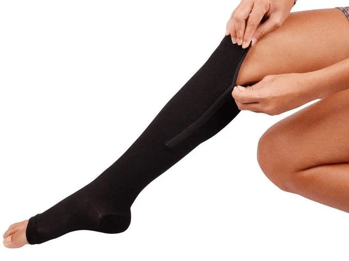 Compression Socks Graduated Support Zip-Up Open-Toe Design