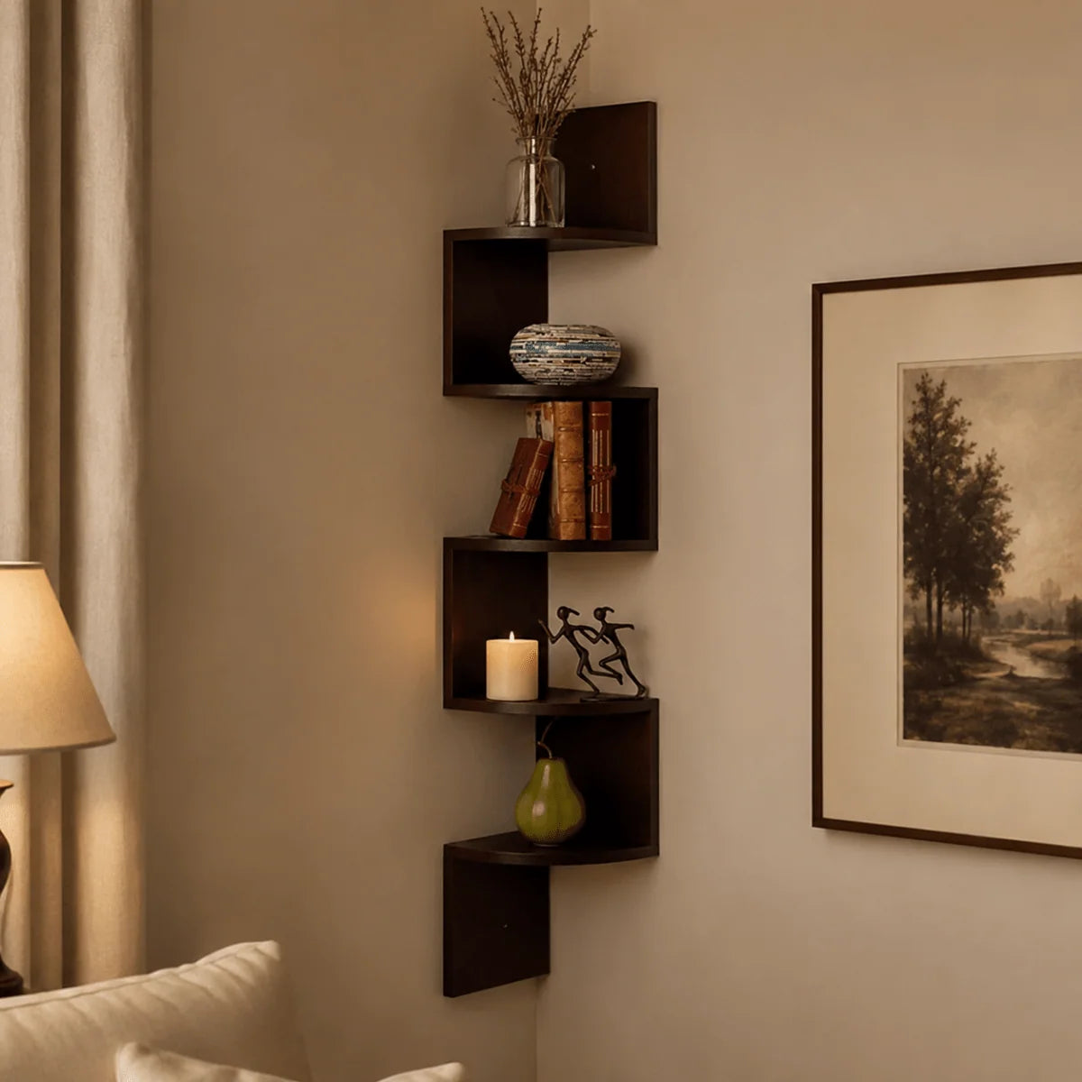 Corner Wall Shelf Multi-Tier Space-Saving MDF Construction