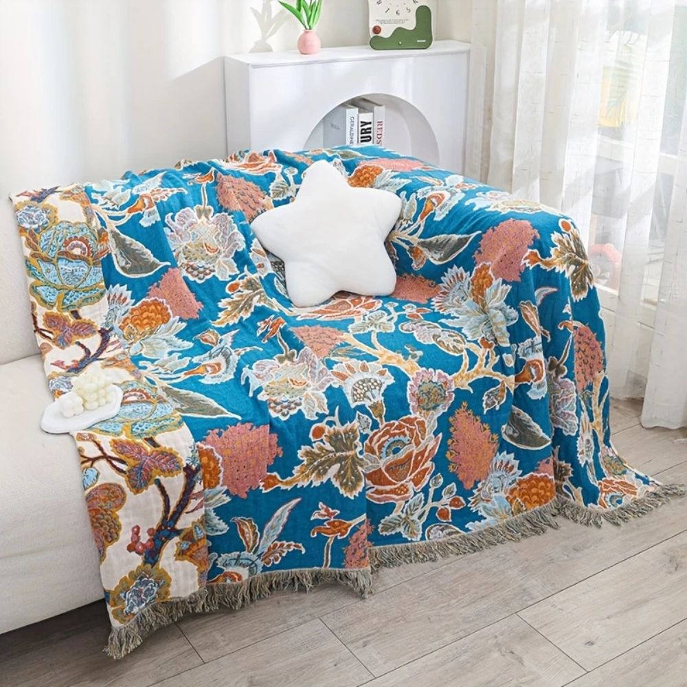 Cotton Blanket Ornamental Floral Lightweight Breathable