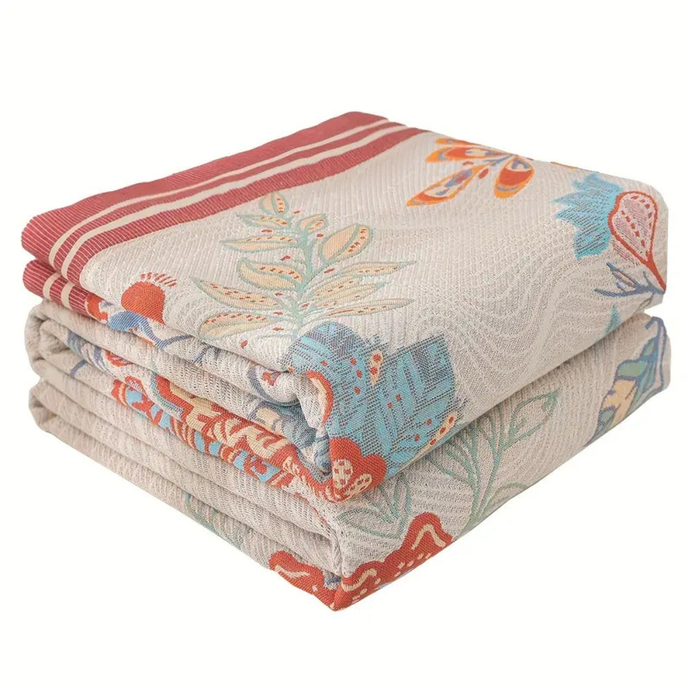 Cotton Blanket Reversible Floral Jacquard All-Season