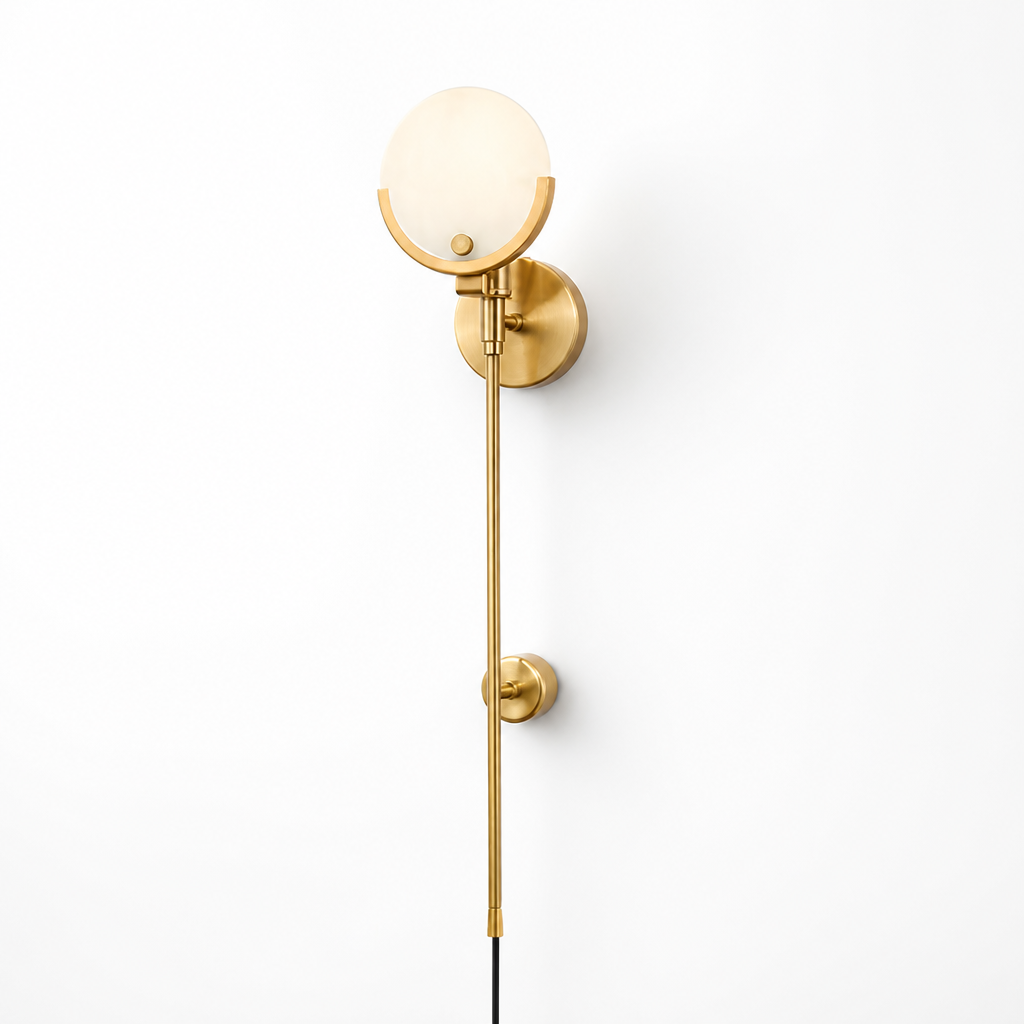 Crescent Brass & Natural Alabaster Plug-In Wall Sconce (Two Sizes)