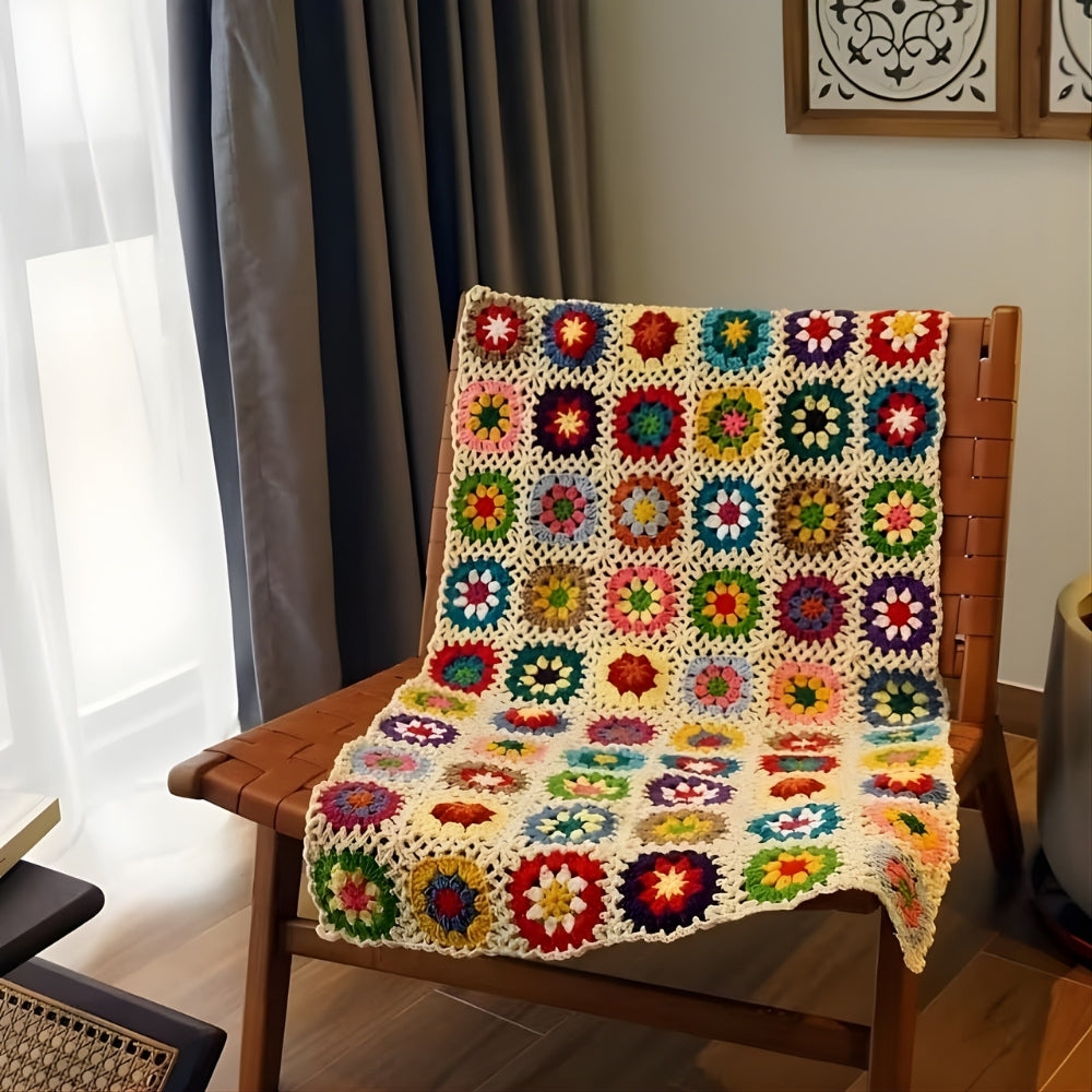 Crochet Throw Blanket Handmade Floral Soft