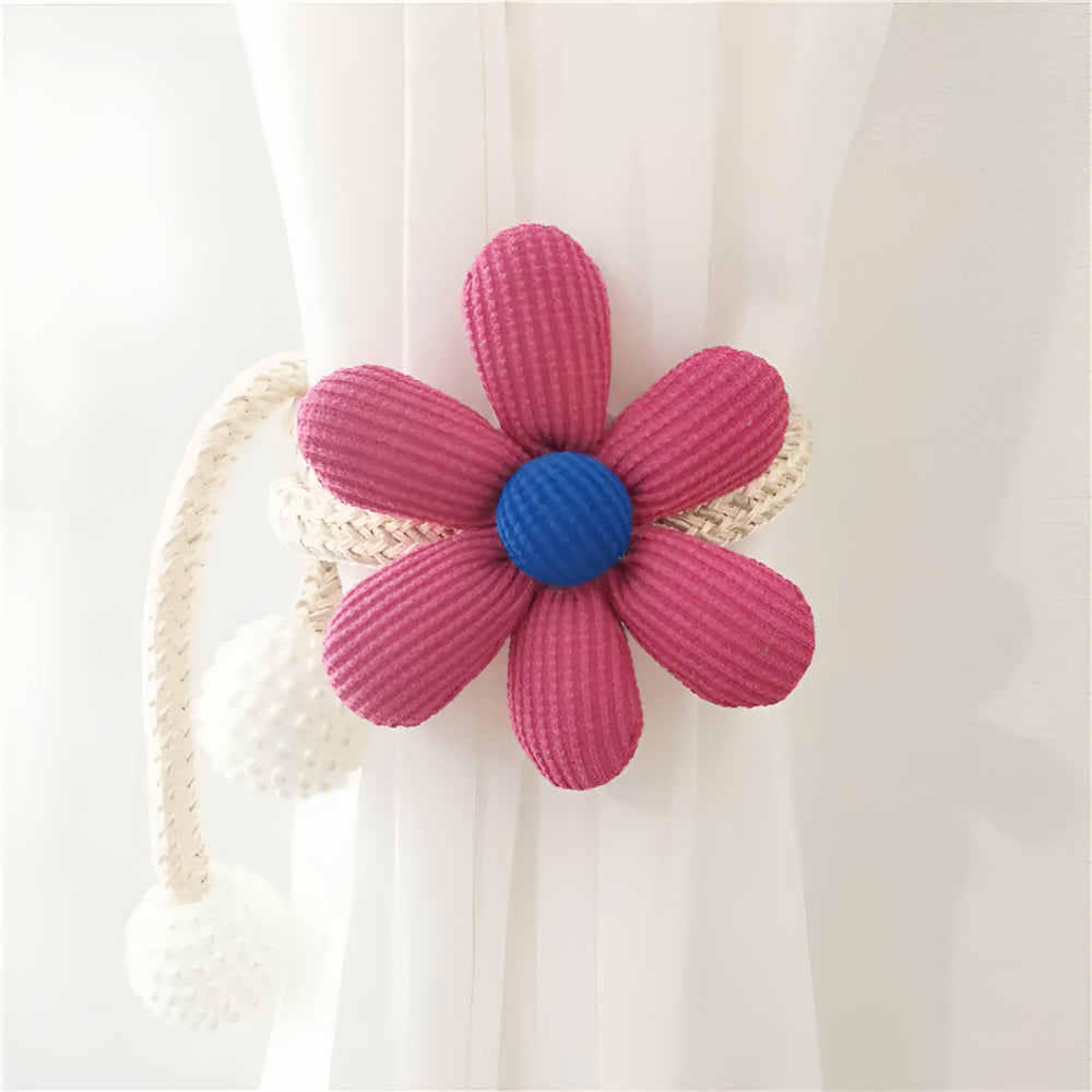 Curtain Tieback Embroidered Flower & Pearl Buckle No Drill