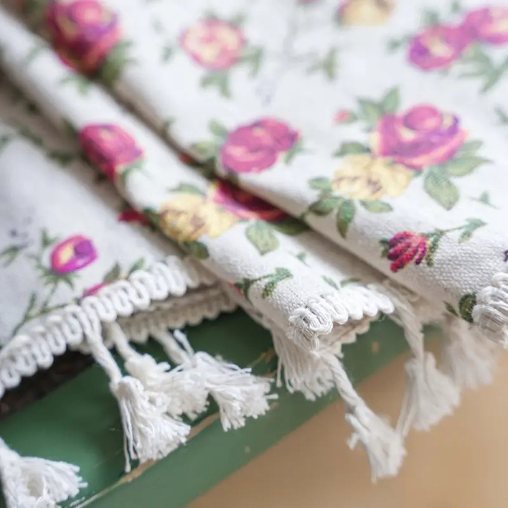 Curtains Floral Tassel Cotton Blend Semi-Sheer & UV-Resistant