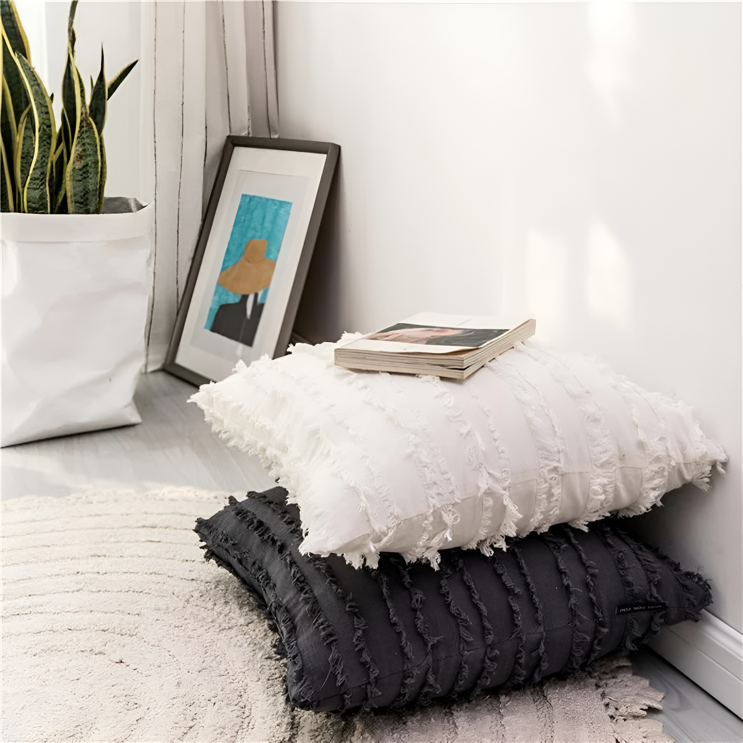 Cushion Cover Boho Embroidered Fringe Microfiber Cotton