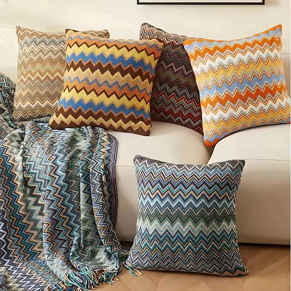 Cushion Cover Boho Zigzag Microfiber Hidden Zipper