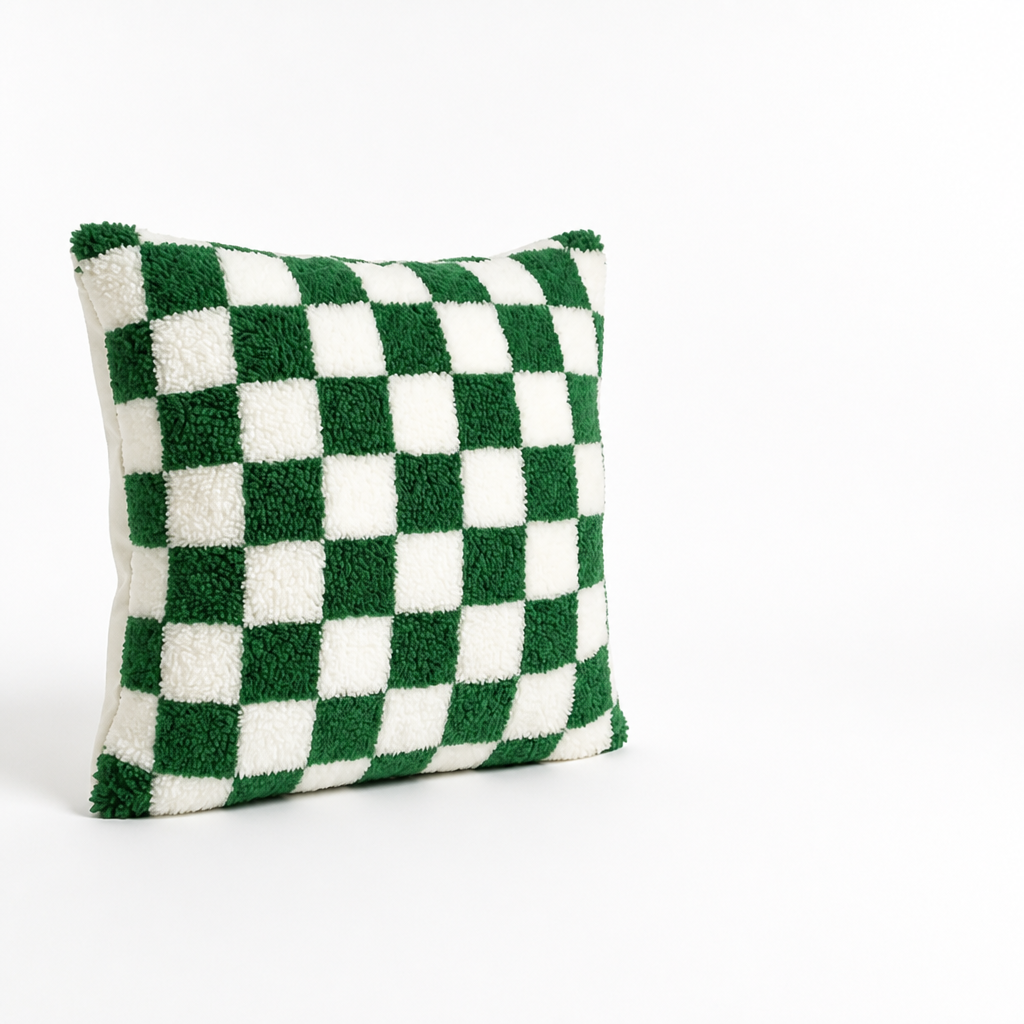 Cushion Cover Plush Checkerboard Concealed Zipper