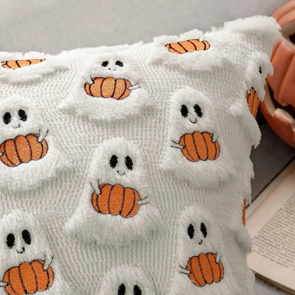 Cushion Cover Pumpkin Print Faux Fleece Machine Washable