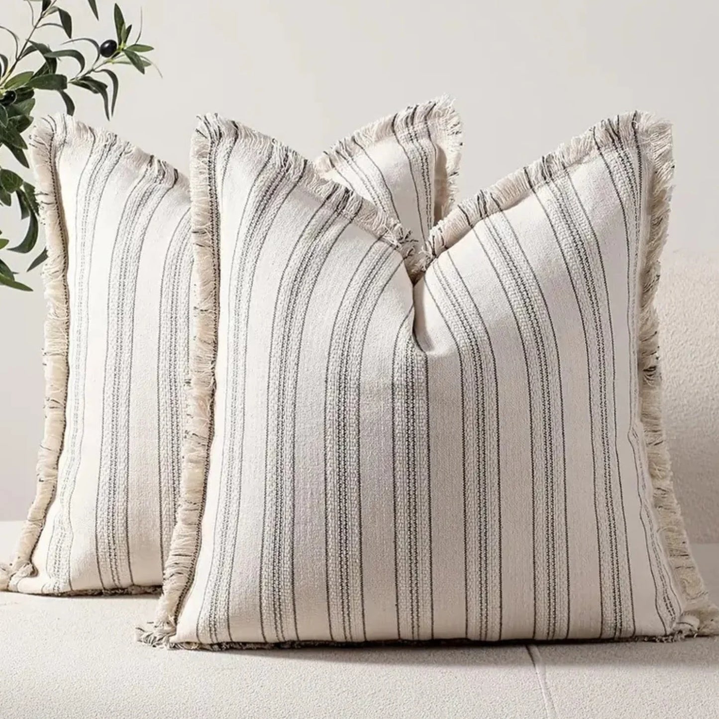 Cushion Cover Scandi Stripe Jacquard Fringed Edges