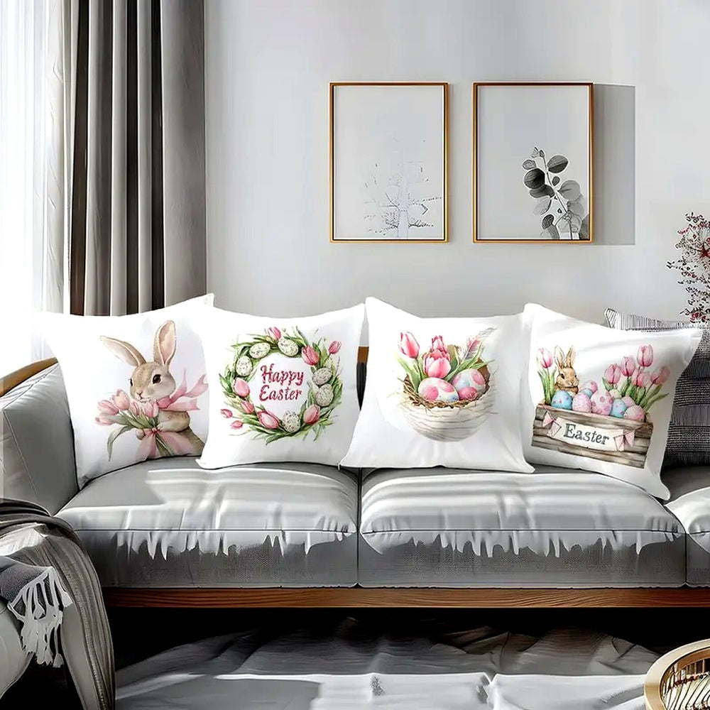 Cushion Cover Set Easter Floral 4-Pack Peach-Skin Polyester