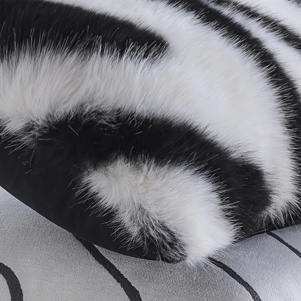 Cushion Cover Striped Faux Fur Hidden Zipper