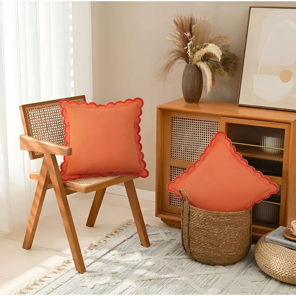 Cushion Cover Wave Edge Pure Cotton Machine Washable