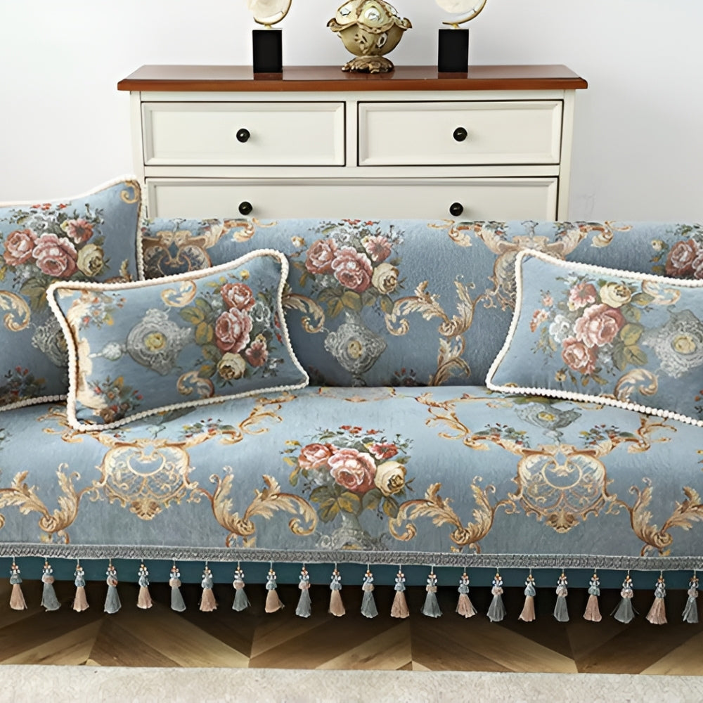 Decorative Cushion Cover Chenille Jacquard Floral Beaded Edge