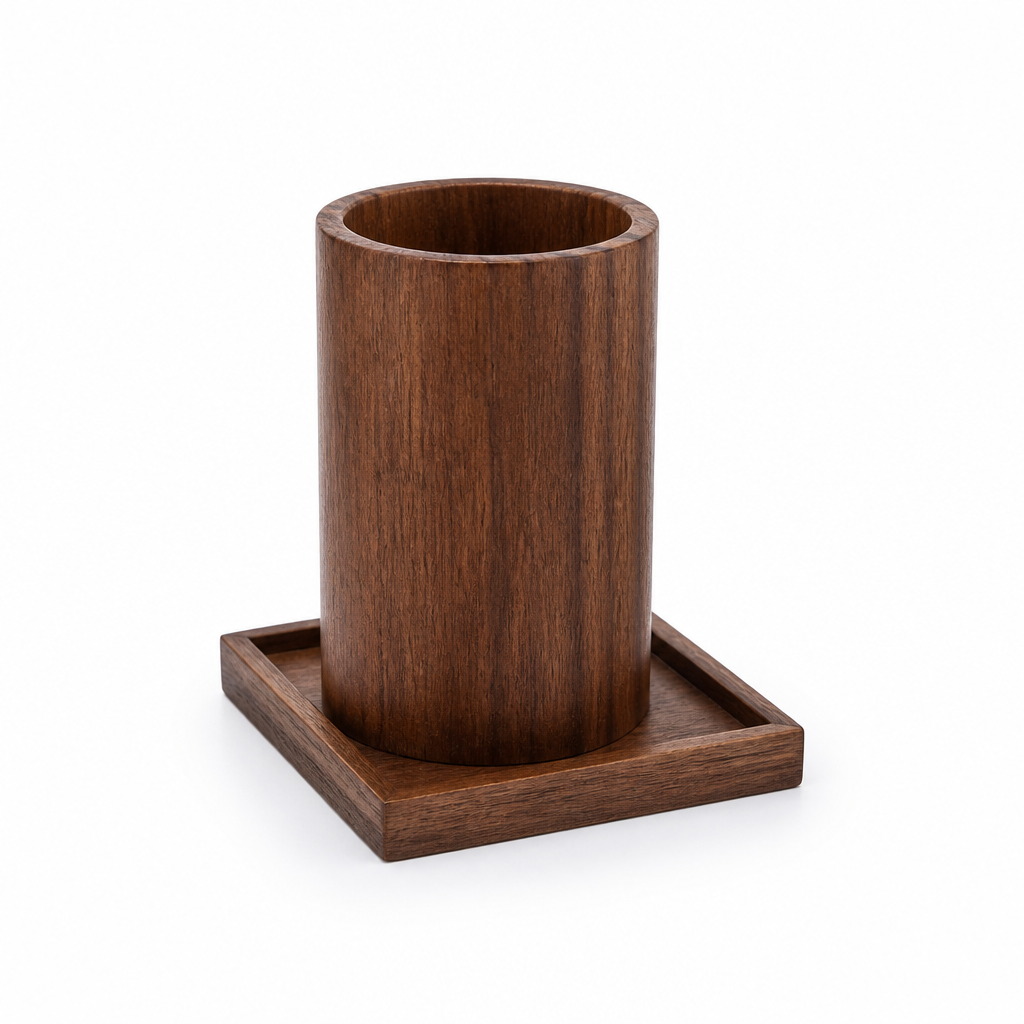 Decorative Plant Pot with Wooden Base and Matching Tray