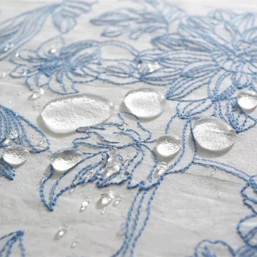 Dining Tablecloth Embroidered Blue Floral Machine Washable